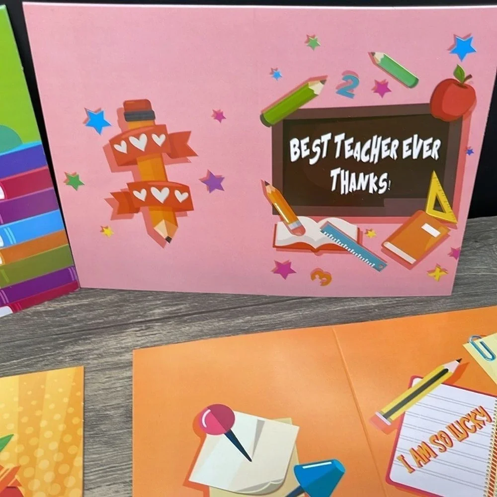 Teacher Appreciation Greeting Cards Set‎ Multicolor School Theme